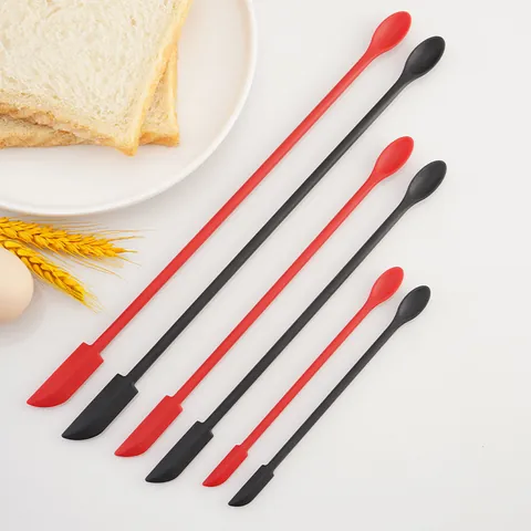 Flexible Silicone Mini Double Headed Spatula Spoon Long Handle Jar Scraper For Jam Cosmetics Cream Cake Smoothing Baking Tool
