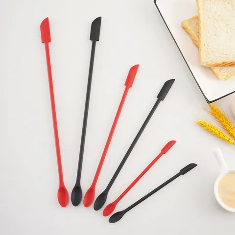 Flexible Silicone Mini Double Headed Spatula Spoon Long Handle Jar Scraper For Jam Cosmetics Cream Cake Smoothing Baking Tool
