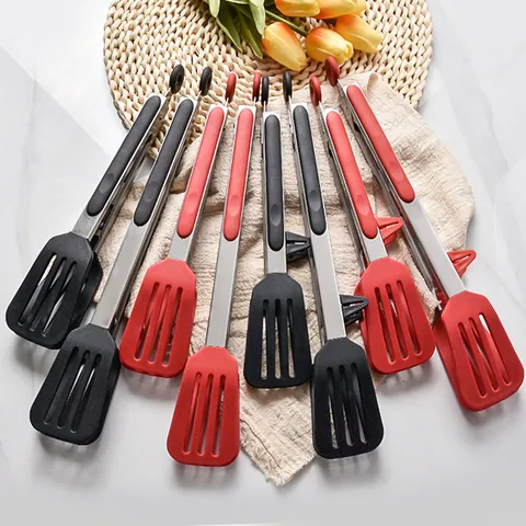 Pinze per Alimenti in Silicone Acciaio Inossidabile 430 Resistenti al Calore per BBQ con Supporto e Anello di Bloccaggio