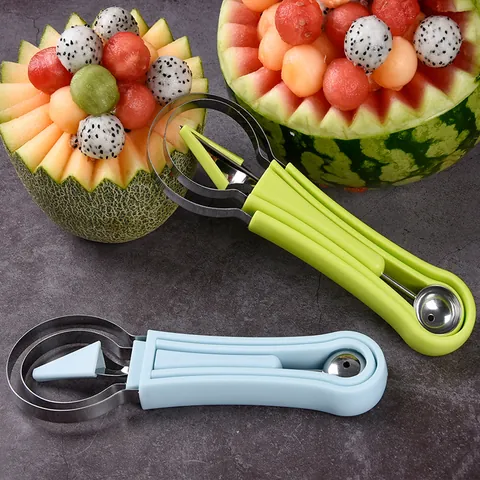 3-In-1 Stainless Steel Fruit Carving Tool Melon Baller Fruit Scoop Seed Remover Watermelon Platter Creative Kitchen Gadgets