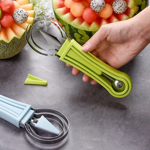 3-In-1 Stainless Steel Fruit Carving Tool Melon Baller Fruit Scoop Seed Remover Watermelon Platter Creative Kitchen Gadgets
