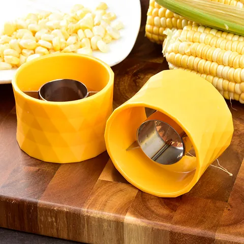 Manual Round Corn Stripper Yellow PP Stainless Steel Blade Kernel Remover Peeler Anti-Slip Cob Separator Kitchen Gadget