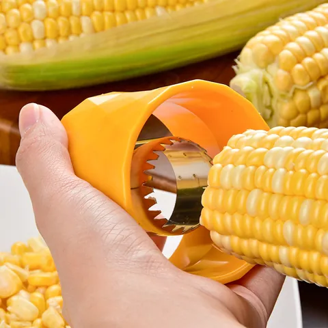 Manual Round Corn Stripper Yellow PP Stainless Steel Blade Kernel Remover Peeler Anti-Slip Cob Separator Kitchen Gadget