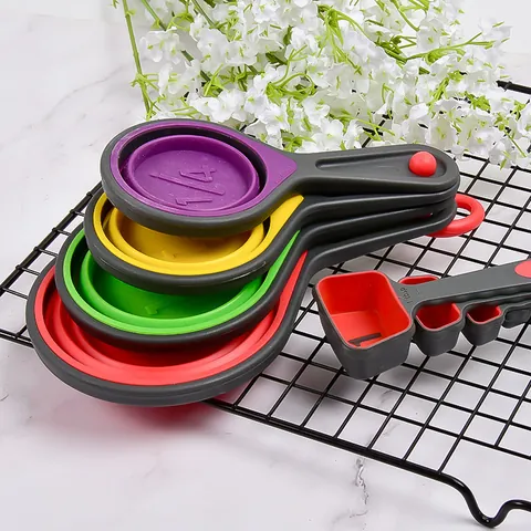 Collapsible Measuring Cups Set For Baking Food Grade Silicone Portable Kitchen Measurement Tool Multicolor Measuring Tool For Cooking