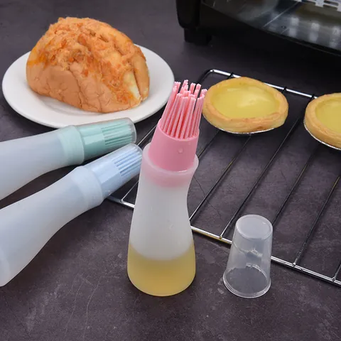 Silikon Ölflaschenbürste Mit Transparentem Deckel Nordische Farbe Hitzebeständige Backbürste Für Grillen Backen Kochen Küchenwerkzeuge