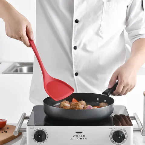 Heat Resistant Silicone Spatula Non-Stick Kitchen Cooking Shovel One-Piece Ergonomic Long Handle Shovel For Frying Chinese Style