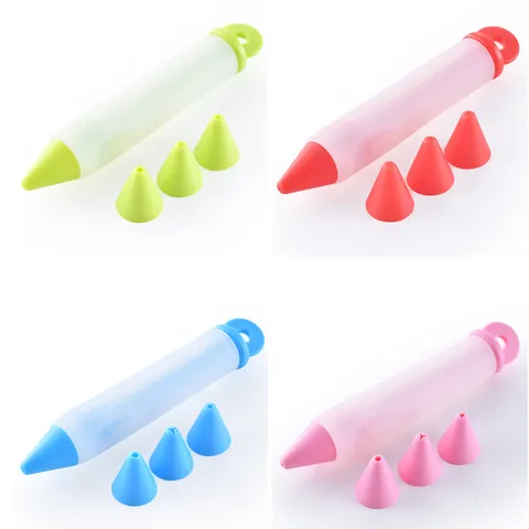 Silicone Cake Decorating Pen Food Grade DIY Chocolate Jam Piping Pen With Replaceable Nozzles Cream Squeezer Pen For Writing