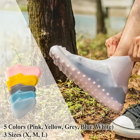 Portable Waterproof Non-Slip Silicone Shoe Covers Reusable Rainy Days Rubber Rain Boot Protector For Outdoor Travel Unisex