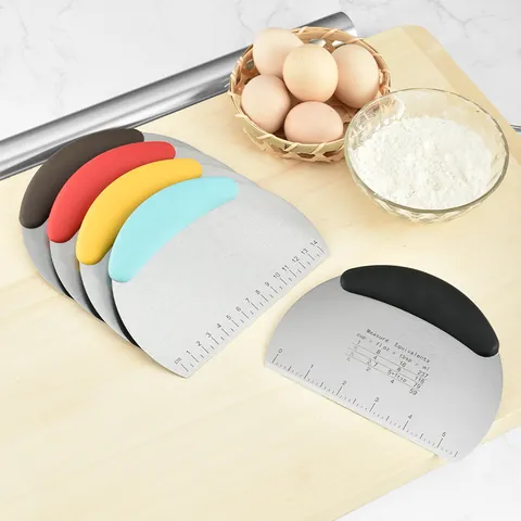 Stainless Steel Dough Scraper With Measurement Scales Bench Scraper For Baking Cake Pizza Dough Cutter Kitchen Tool
