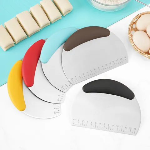 Semicircular Stainless Steel Dough Scraper Bench Cutter With Scale And Conversion Table For Baking Pastry Dough Cutting Tool
