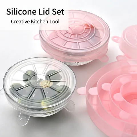 6Pcs Silicone Stretch Lids Reusable Universal Silicone Food Covers For Bowls Cups Cans Fruit LFGB Kitchen Storage Tools