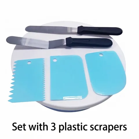 Cake Decorating Turntable Set Non-Slip Rotating Cake Stand With Stainless Steel Icing Spatulas Scrapers Baking Tools
