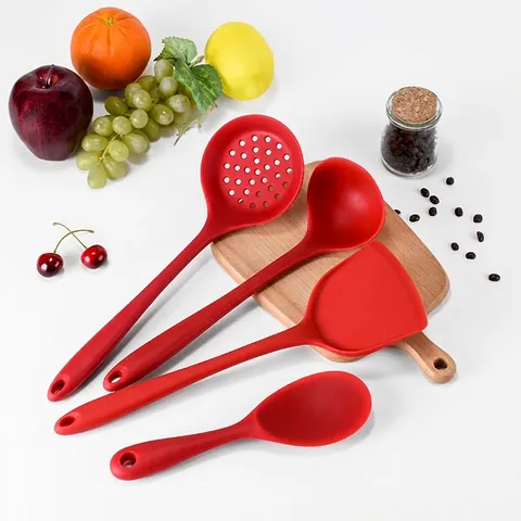 Silicone Cooking Utensils Set Heat Resistant Non-Stick Kitchen Tools Including Spatula Soup Spoon Slotted Spoon Rice Spoon For Home