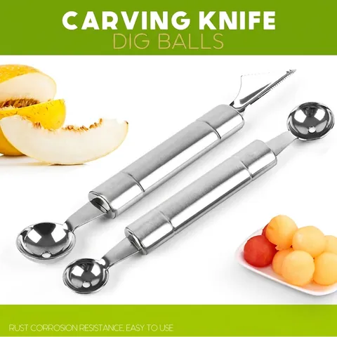 Cuchillo Tallado de Frutas de Acero Inoxidable de Doble Cabeza y Cuchara para Melón Profesional Utensilio de Cocina