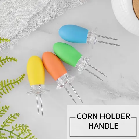 Stainless Steel Corn Holders With TPE Heat Resistant Handle Corn On The Cob Skewers BBQ Grilling Forks For Outdoor Picnic Kitchen Tools