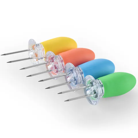 Stainless Steel Corn Holders With TPE Heat Resistant Handle Corn On The Cob Skewers BBQ Grilling Forks For Outdoor Picnic Kitchen Tools