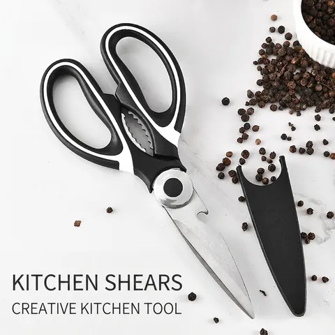 Multifunctional Stainless Iron Kitchen Scissors Strong Chicken Bone Shears Ergonomic Panda Handle with Protective Cover