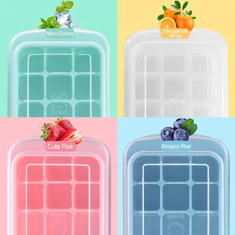 Rectangular Silicone Ice Cube Tray With Lid Food Grade Stackable Easy Release Multi-grid Ice Block Mold For Home Kitchen