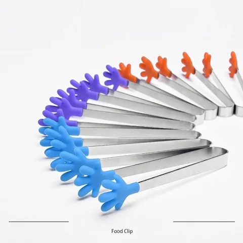 Creative Mini Hand Shape Silicone Food Tongs Stainless Steel Handle Ice Tongs Non-slip Kitchen Tools For Party Bar Picnic