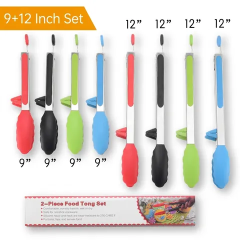 Pinzas de Cocina de Silicona y Acero Inoxidable Con Soporte Integrado Resistentes al Calor Pinzas para Alimentos BBQ Cocina Ensalada
