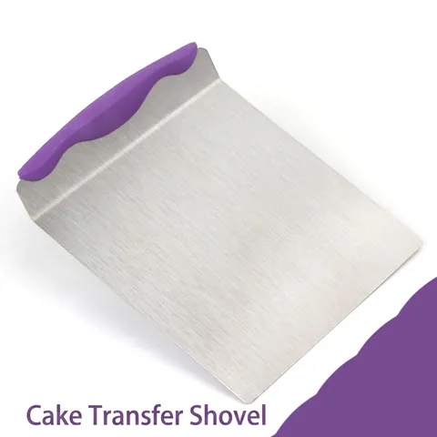 Food Grade Stainless Steel Cake Lifter Shovel Pizza Transfer Board With Ergonomic Purple Handle Professional Baking Tool