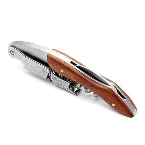 Professional Rosewood Handle Stainless Steel Waiter's Knife Seahorse Wine Opener Foldable Sommelier Corkscrew With Embossed Floral Pattern Multi-Function Foil Cutter Beer Opener