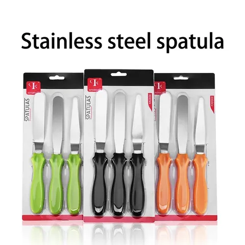 3 Piece Stainless Steel Cake Spatula Set Professional Icing Spatula Kit Plastic Handle Cream Smoother DIY Baking Tools
