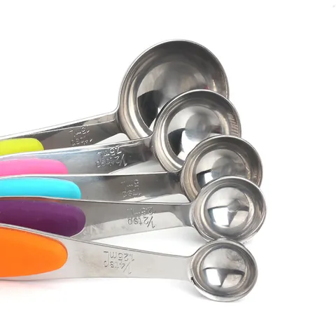 Stainless Steel Measuring Spoons Silicone Handle Non-Slip Professional Baking Measuring Utensils For Kitchen Precise Accuracy Measurement Gadgets