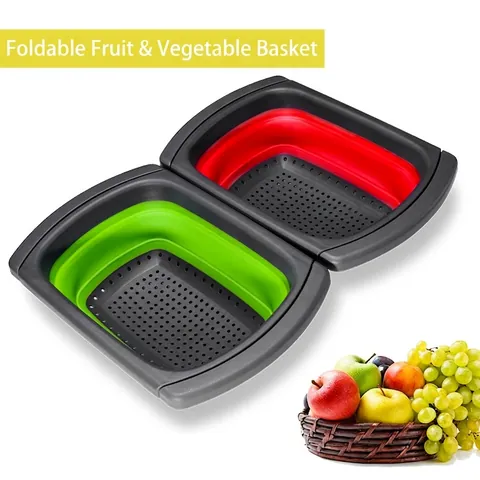 Square Retractable Handle Folding Drain Basket Foldable Kitchen Sink Colander For Fruits Vegetables PP TPR Strainer