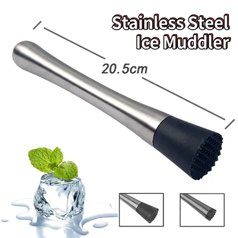 Professional Stainless Steel Cocktail Muddler Bar Tool Ice Crusher Fruit Masher with Serrated Head Silver Black Barware Accessory