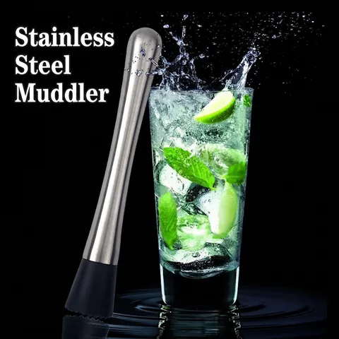 Stainless Steel Cocktail Muddler Professional Bar Tool Toothed PP Head Ice Crusher Fruit Muddling Stick For Home Bar
