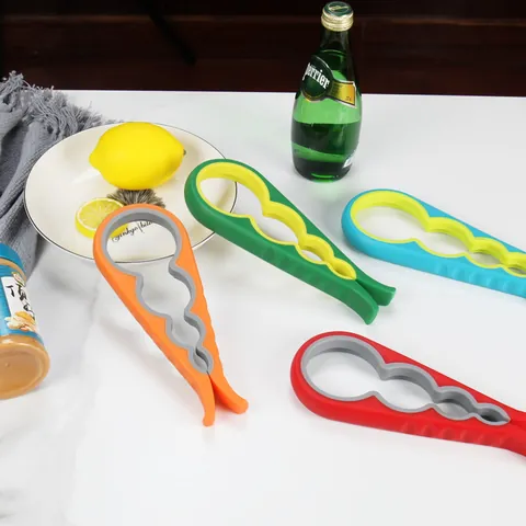 Multi-functional 4-in-1 Jar Opener Non-slip PP TPR Manual Bottle Opener Lid Remover Kitchen Tool For Various Sizes