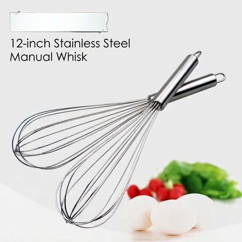 Manual Stainless Steel Egg Whisk Thickened Kitchen Balloon Whisk For Baking Mixing Beating Cream Silver Handheld Cooking Tool