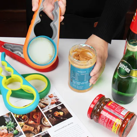 Multi-functional 4-in-1 Jar Opener Non-slip PP TPR Manual Bottle Opener Lid Remover Kitchen Tool For Various Sizes