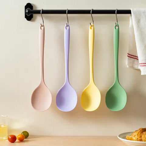 Heat Resistant Silicone Soup Spoon Long Handle Integrated Ladle For Non-Stick Cookware Kitchen Cooking Utensil With Hanging Hole