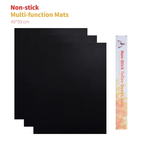 Non-stick PTFE Fiberglass BBQ Grill Mats Heat Resistant Reusable Heavy Duty Oven Liners for Gas Charcoal Electric Grills Baking Cooking Black