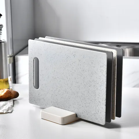 4 Piece Plastic Classification Cutting Board Set with Storage Base Marble Pattern Non-Slip PP Chopping Board Kitchen Tools