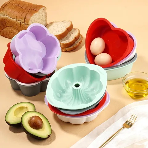 Food Grade Silicone Cake Mold Heart Flower Shape DIY Baking Pan Non Stick Heat Resistant Dessert Mousse Molds Home Bakeware