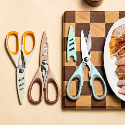 Multi-Functional Stainless Steel Kitchen Scissors For Meat Poultry Fish Heavy Duty Cutting Tool With Safety Cover