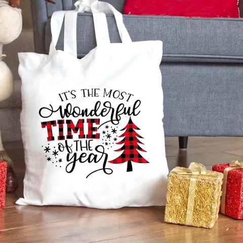 Bolso Tote de Lona de Navidad Feliz Navidad Estampado Reno Árbol Patrón Bolsa de Compras de Lona Blanca para Mujeres Estudiantes Regalo