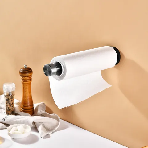 Stainless Steel Wall Mounted Kitchen Paper Towel Holder Refrigerator Magnetic Roll Paper Storage Rack Cabinet Organizer