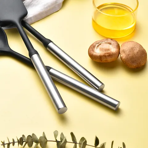 Magnetic Silicone Kitchen Utensil Set With Stainless Steel Handle Heat Resistant Non Stick Cooking Spoon Spatula Ladle Tools