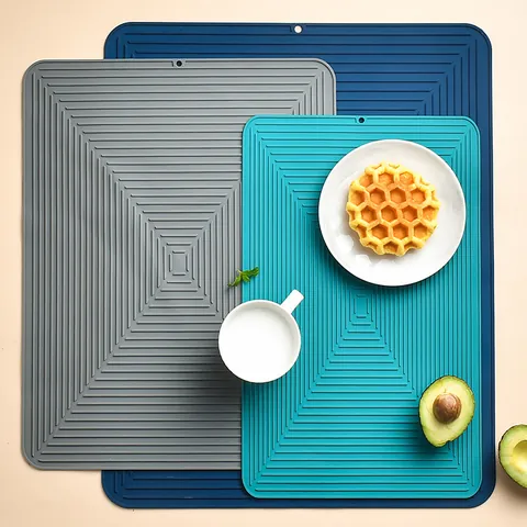 Nordic Silicone Drainage Placemat Heat Resistant Non-Slip Table Mat For Kitchen Dishes Drying Rectangular Dish Drying Mat