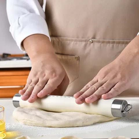 Food Grade Silicone Rolling Pin with Scale Stainless Steel End Caps Non Stick Dough Roller for Baking Kitchen Tools