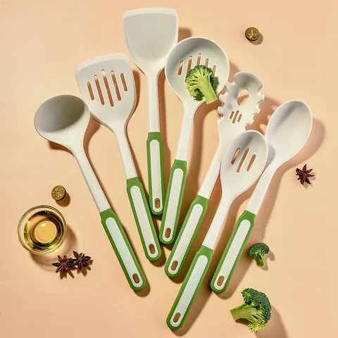 Heat Resistant Silicone Kitchen Utensil Set White Green Non-Stick Cooking Shovel Slotted Turner Ladle Pasta Server Spoons