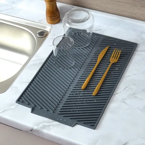 Kitchen Silicone Drying Mat Heat Resistant Countertop Dish Drainer Non-slip Table Mat For Dishes Bowls Cups Drying