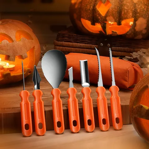 Halloween Pumpkin Carving Kit Stainless Steel Professional DIY Carving Tools With Portable Storage Bag For Jack-O-Lantern Crafting Holiday Decoration Accessories