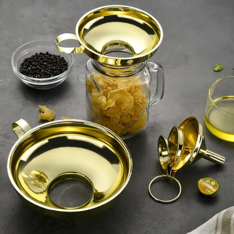 Gold Plated Stainless Steel Wide Mouth Funnel Set Household Mini Funnel 3 Piece Filling Salad Jam Sauce Kitchen Tools