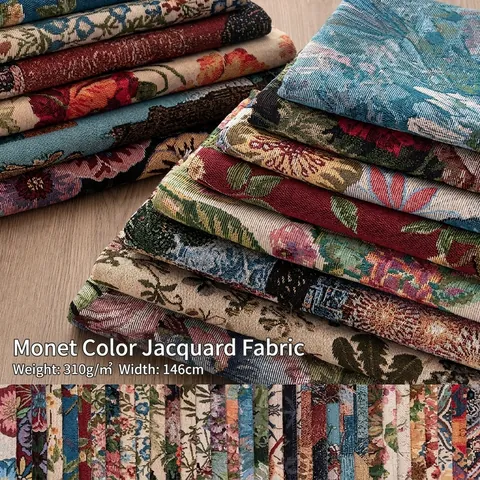 Monet Oil Painting Style Jacquard Fabric Heavyweight Cotton Blend Floral Pattern For DIY Tablecloth Upholstery Cushion Skirt Apparel Designer Sewing Material