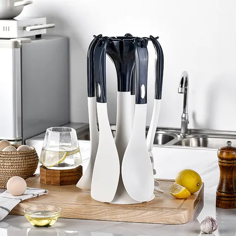 Juego de Utensilios de Cocina de Silicona Antiadherente de 6 Piezas Con Soporte de Almacenamiento Colgante Espátula de Cocina Resistente al Calor